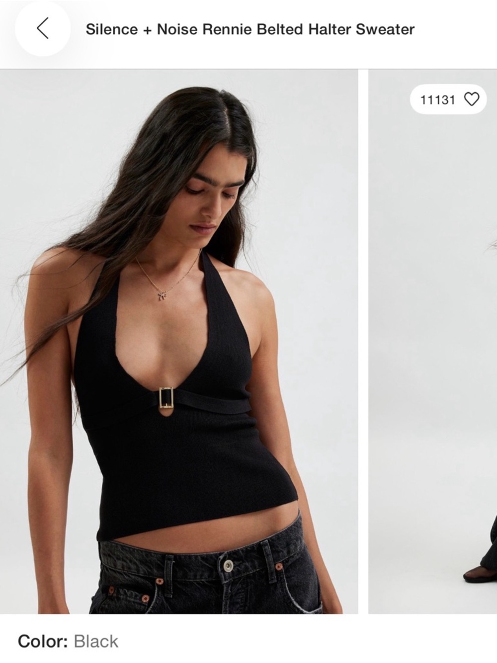 silence + noise Black Belted Halter Ribbed Top